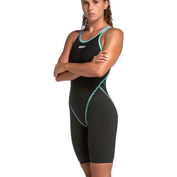 Arena Powerskin Primo Open Back Competition Swim Tech Suit, Black & Teal, 26 - Picture 1 of 8